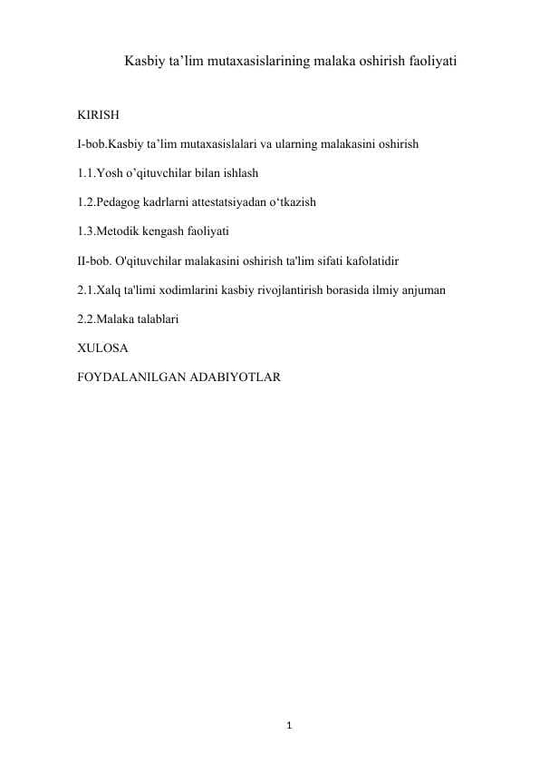 Kasbiy ta’lim mutaxasislarining malaka oshirish faoliyati
