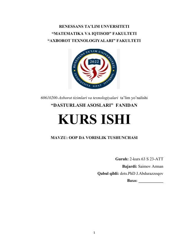 OOP DA VORISLIK TUSHUNCHASI