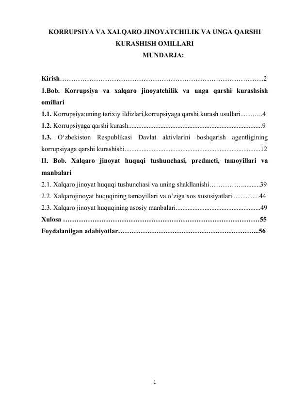 KORRUPSIYA VA XALQARO JINOYATCHILIK VA UNGA QARSHI KURASHISH OMILLARI
