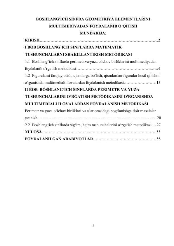 BOSHLANG'ICH SINFDA GEOMETRIYA ELEMENTLARINI  MULTIMEDIYADAN FOYDALANIB O’QITISH