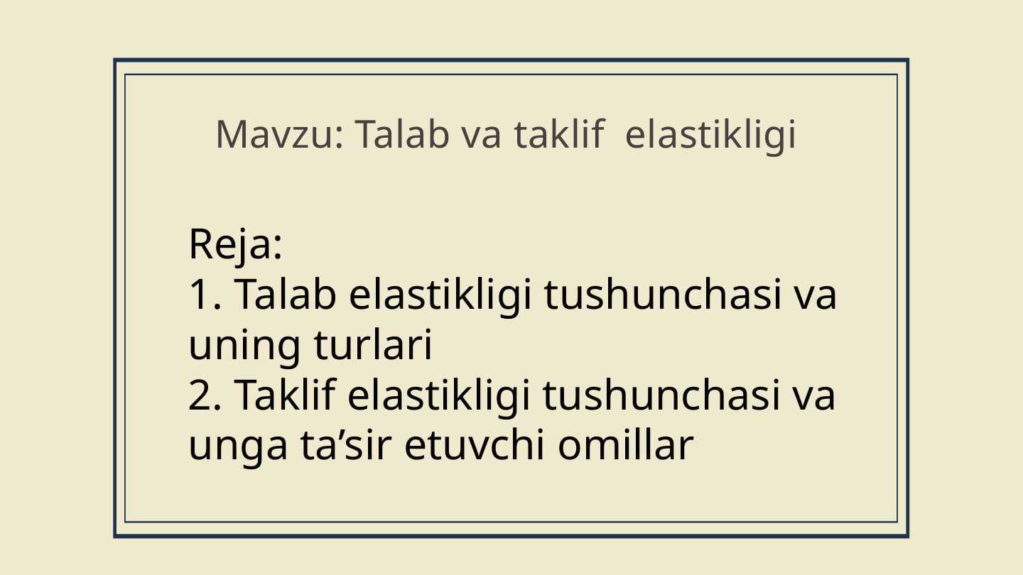 Mavzu: Talab va taklif  elastikligi .