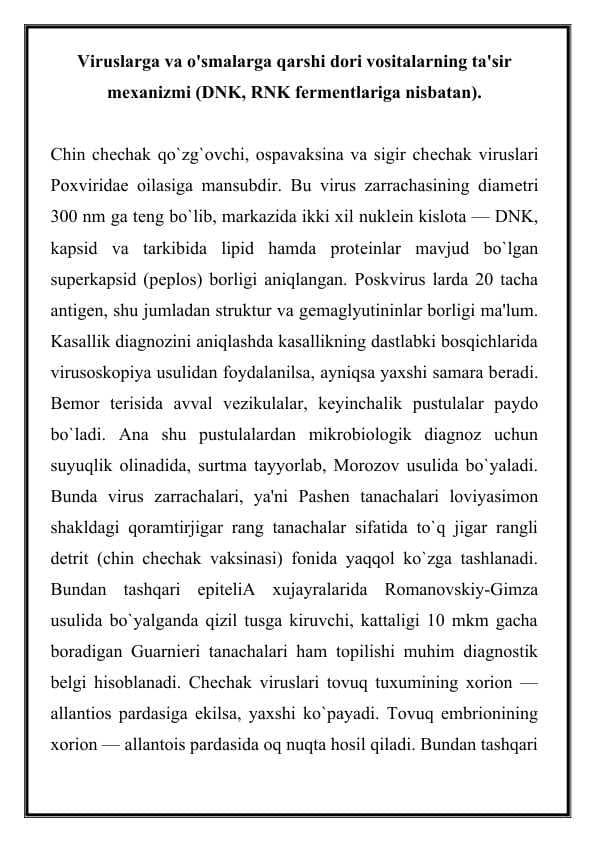 Viruslarga va o'smalarga qarshi dori vositalarning ta'sir mexanizmi (DNK, RNK fermentlariga nisbatan) 2