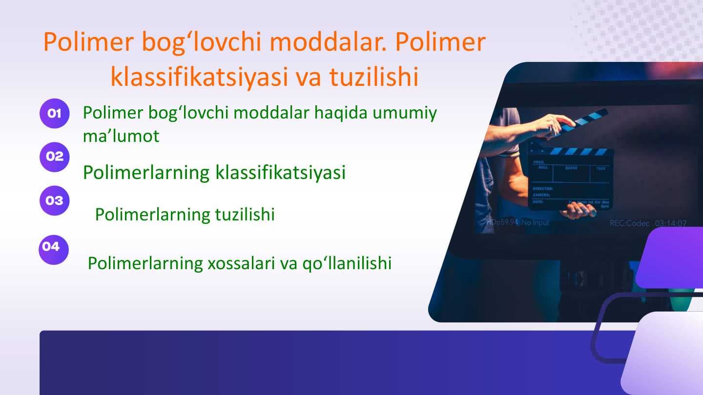Polimer bogʻlovchi moddalar. Polimer klassifikatsiyasi va tuzilishi
