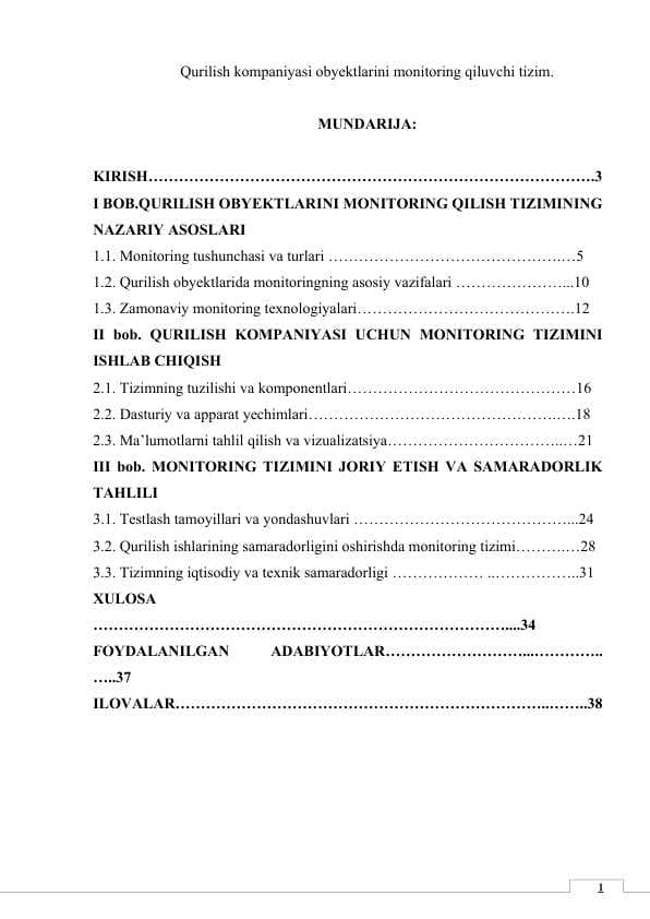 Qurilish kompaniyasi obyektlarini monitoring qiluvchi tizim.