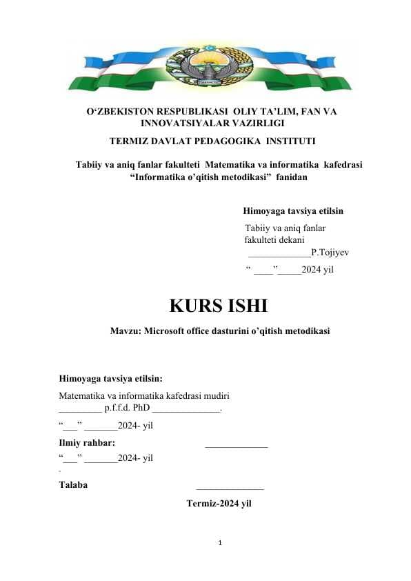 Microsoft office dasturini o’qitish metodikasi