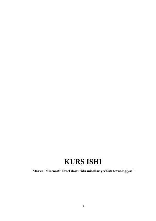 Microsoft Excel dasturida misollar yechish texnologiyasi