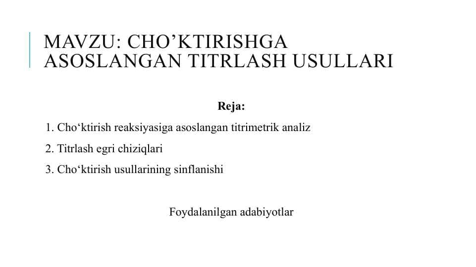 Cho’ktirishga asoslangan titrlash usullari