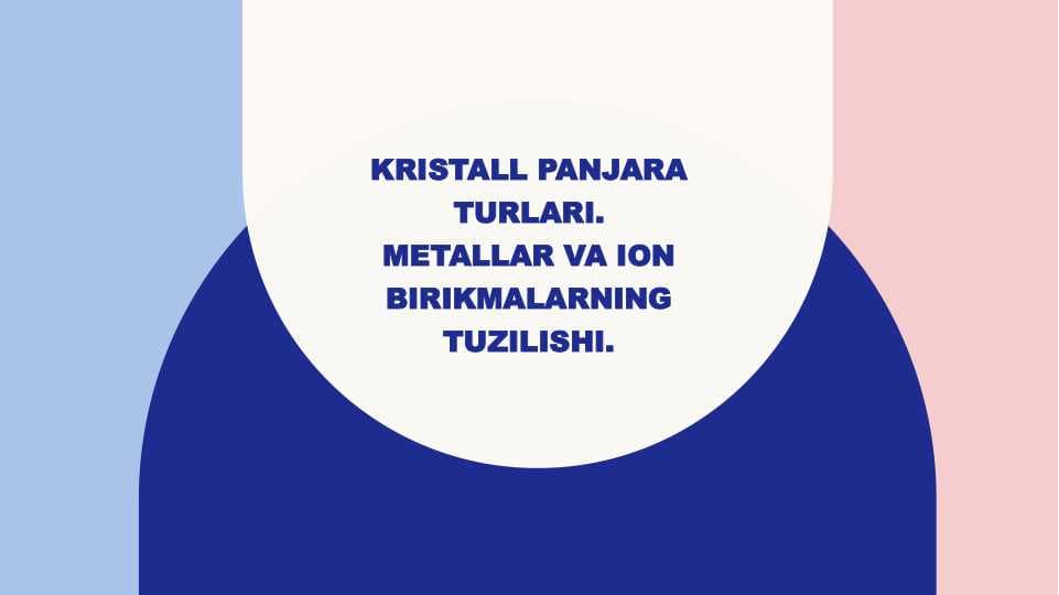 Kristall Panjara turlari.Metallar va ion birikmalarning tuzilishi.