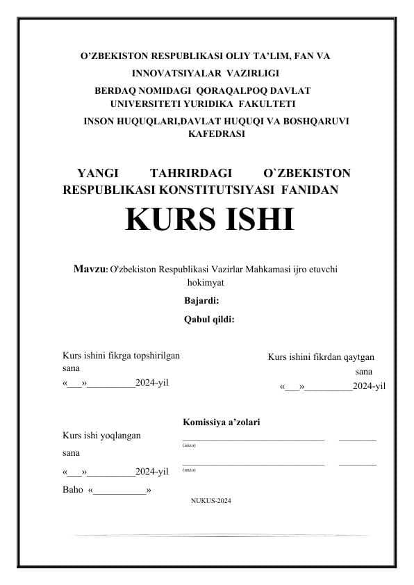 O'zbekiston Respublikasi Vazirlar Mahkamasi ijro etuvchi hokimyat