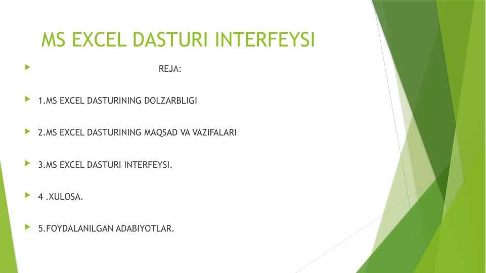 MS EXCEL DASTURI INTERFEYSI