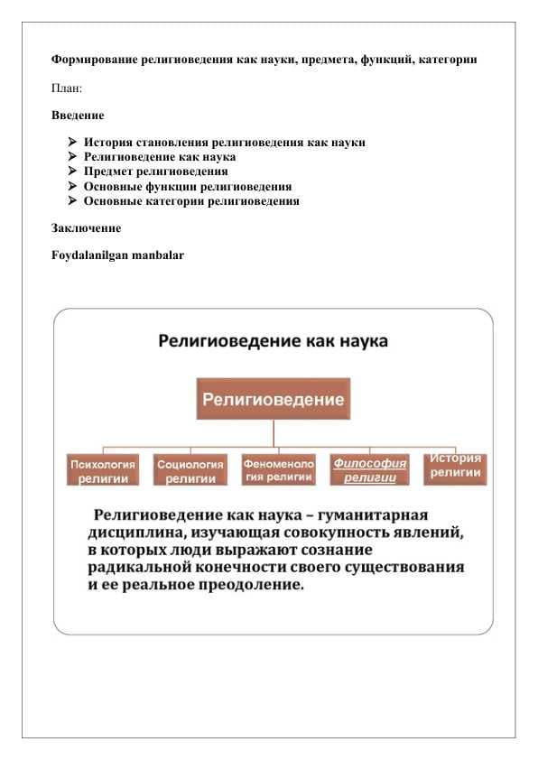 Формирование религиоведения как науки, предмета, функций, категории