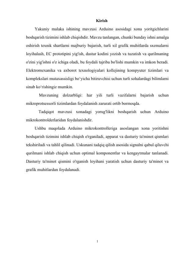 Shahar chiroqlarini sensorlar yordamida avtomatlashtirish