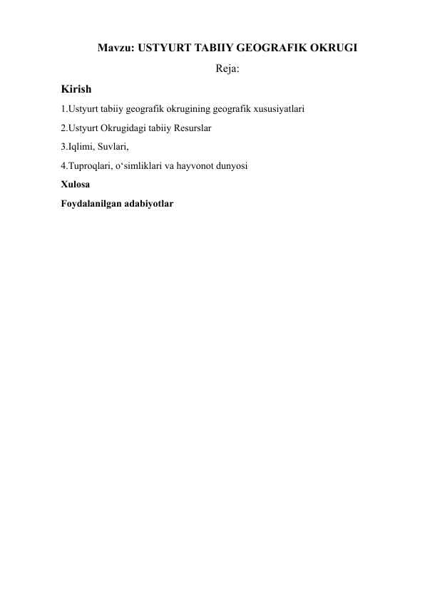 USTYURT TABIIY GEOGRAFIK OKRUGI