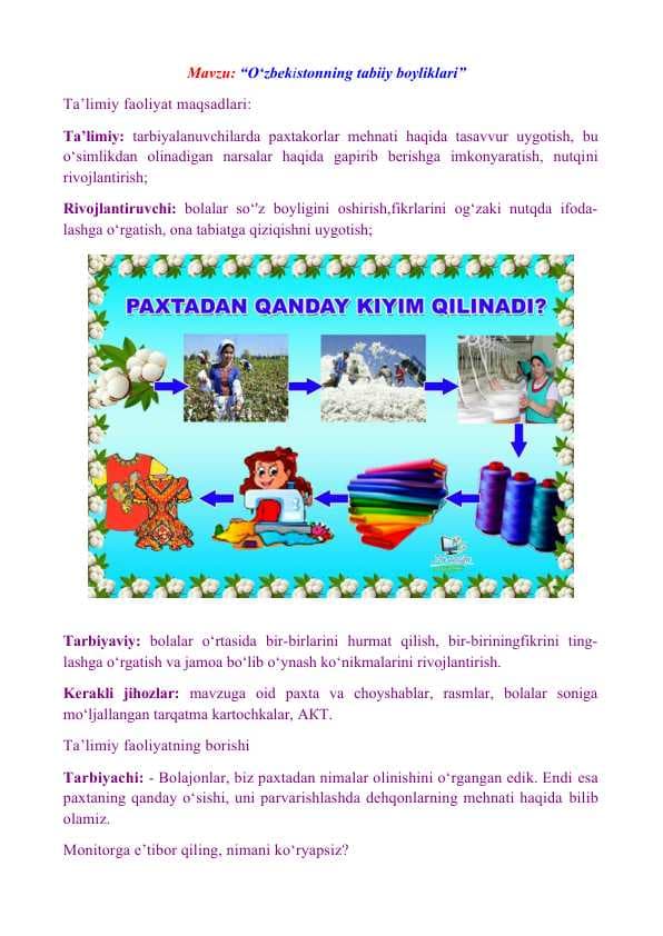 O‘zbekistonning tabiiy boyliklari