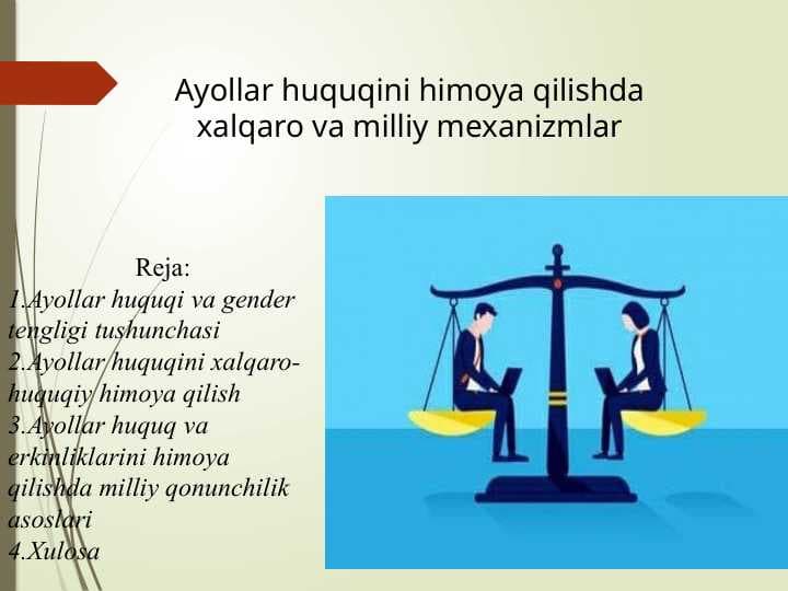 Ayollar huquqini himoya qilishda xalqaro va milliy mexanizmlar