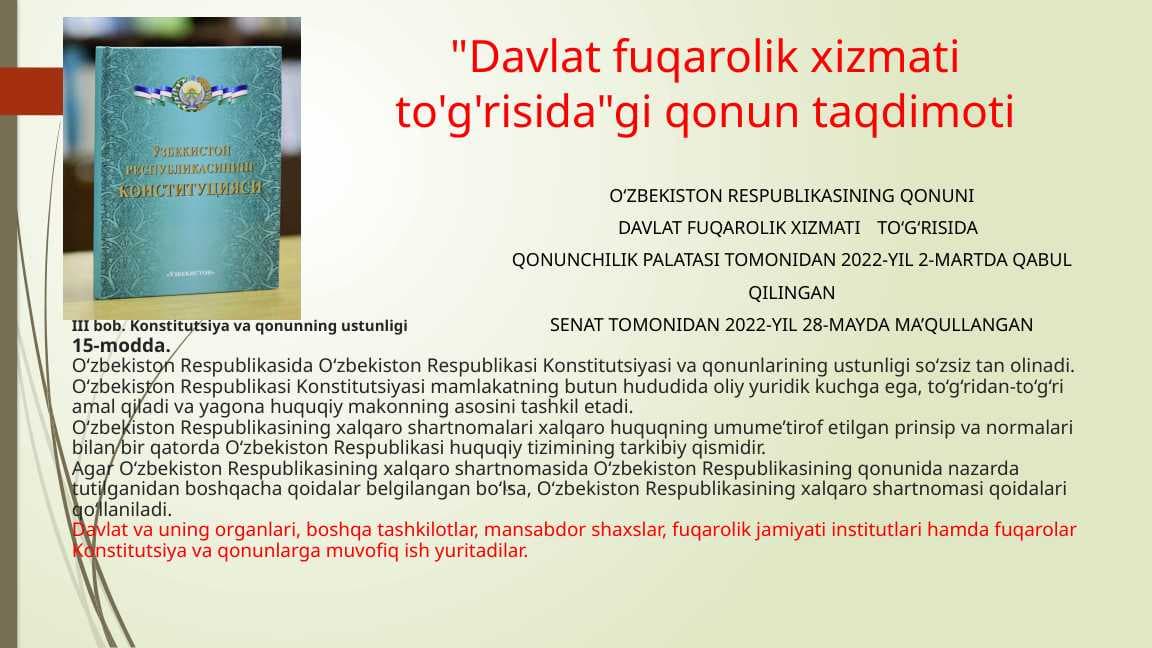Davlat fuqarolik xizmati to'g'risidagi qonun taqdimoti