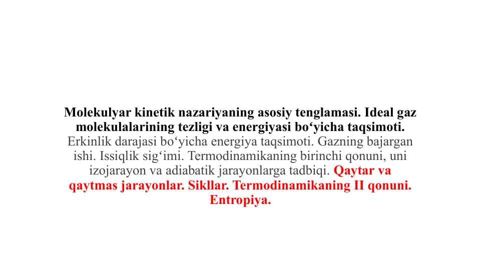 Molekulyar kinetik nazariyaning asosiy tenglamasi.