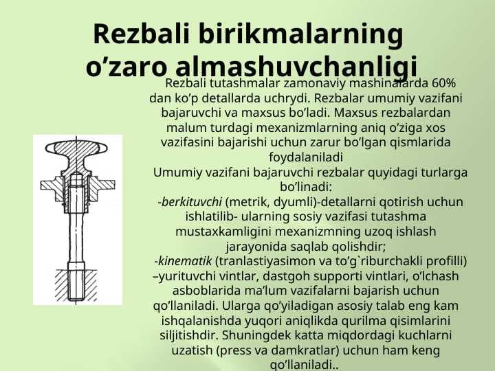 Rezbali birikmalarning