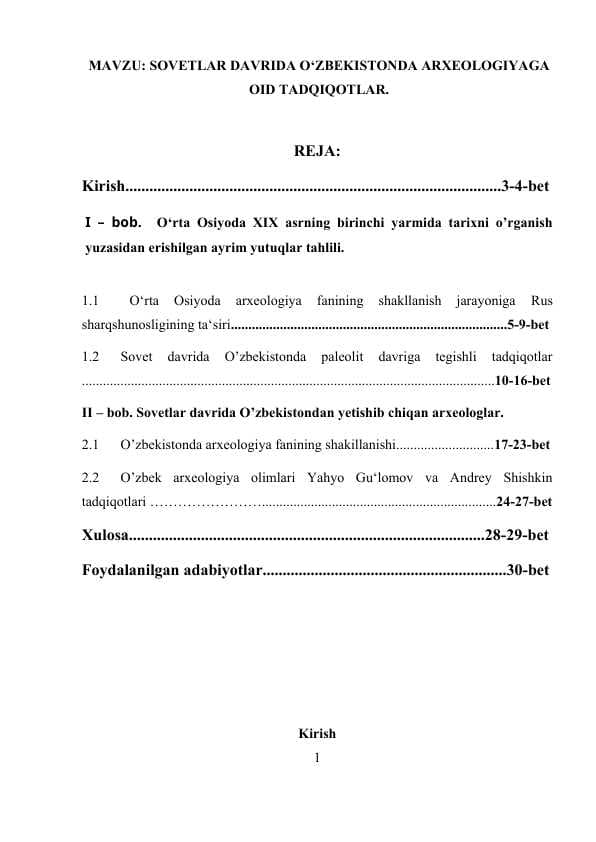 SOVETLAR DAVRIDA O‘ZBEKISTONDA ARXEOLOGIYAGA OID TADQIQOTLAR
