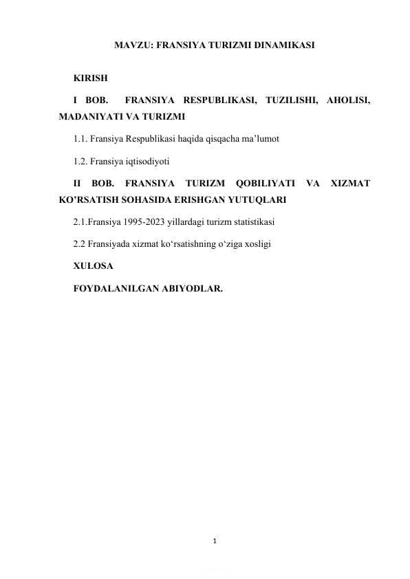 FRANSIYA TURIZMI DINAMIKASI