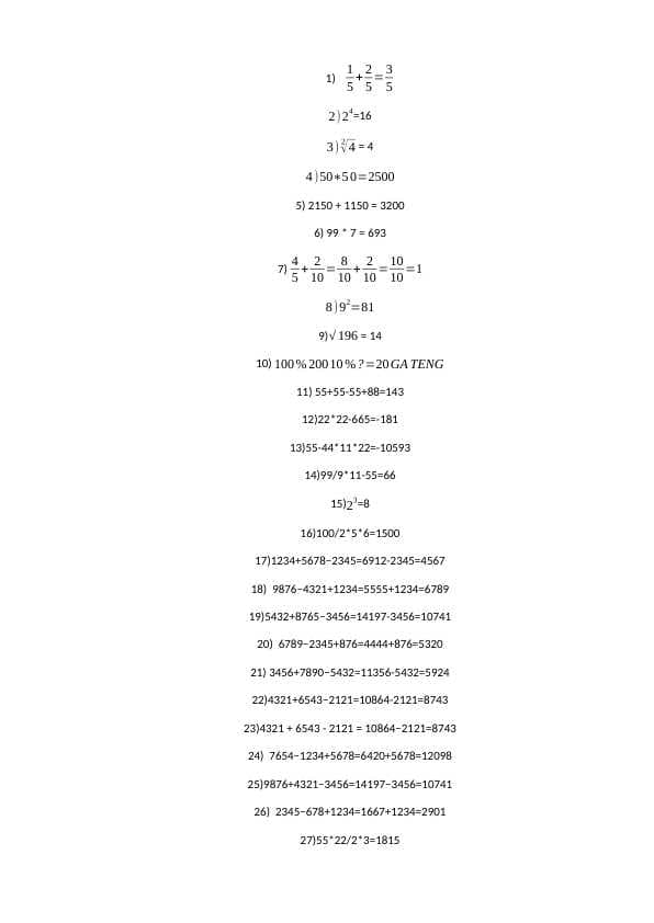 Matematikadan misollar javobi bilan