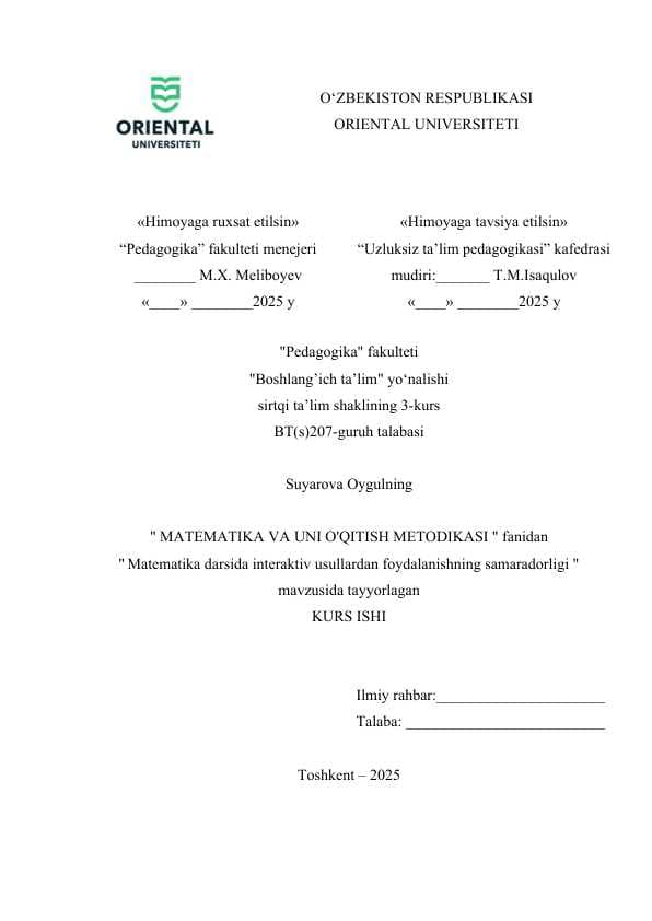Matematika darsida interaktiv usullardan foydalanishning samaradorligi