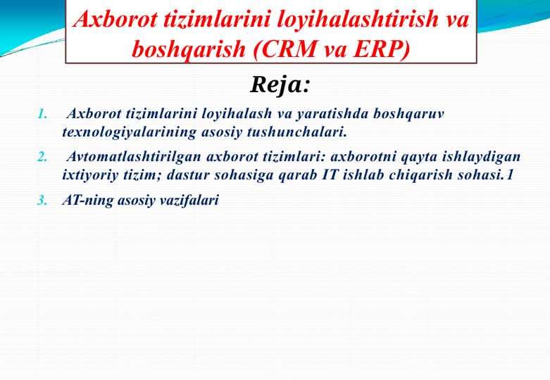 Axborot tizimlarni loyihalashtirish
