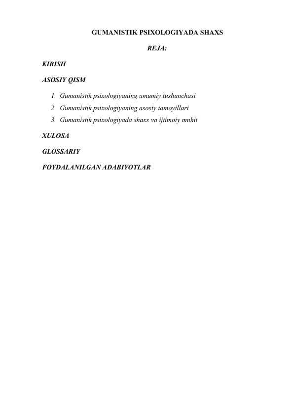 GUMANISTIK PSIXOLOGIYADA SHAXS