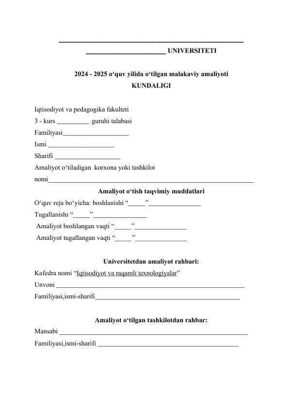 Malakaviy amaliyoti KUNDALIGI