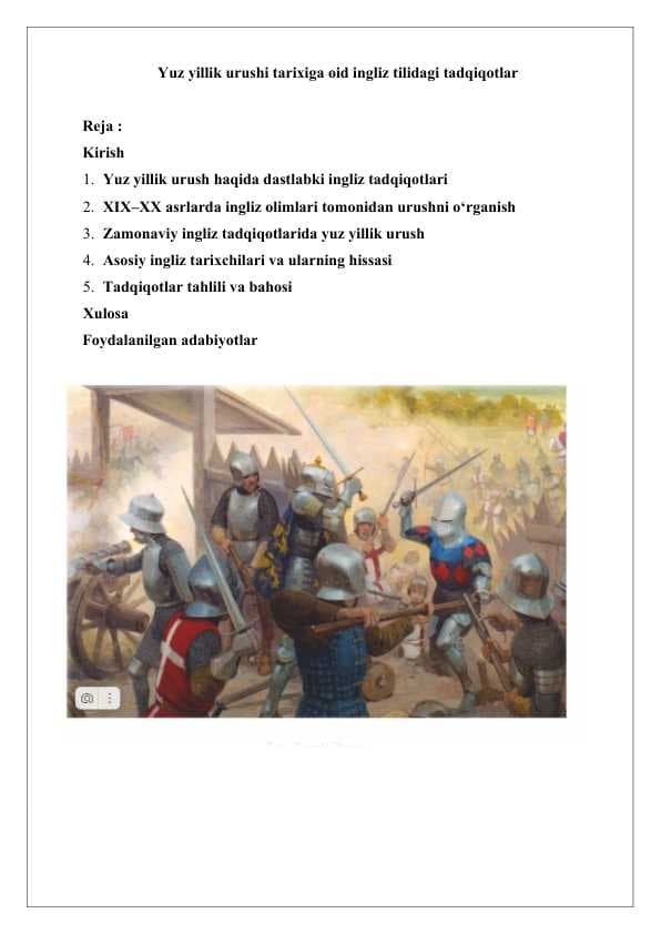 Yuz yillik urushi tarixiga oid ingliz tilidagi tadqiqotlar 25