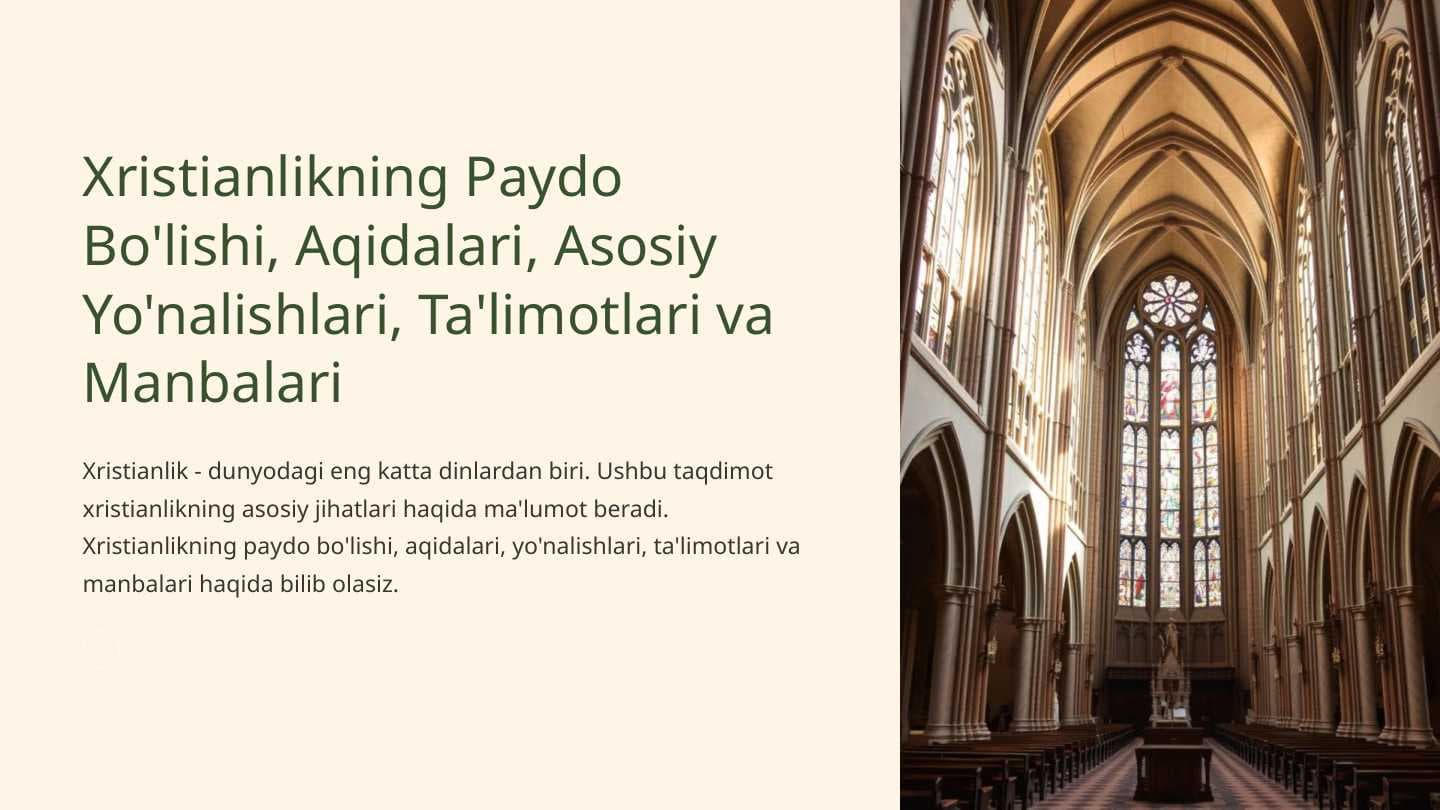 Xristianlikning Paydo Bo'lishi, Aqidalari, Asosiy Yo'nalishlari, Ta'limotlari va Manbalari