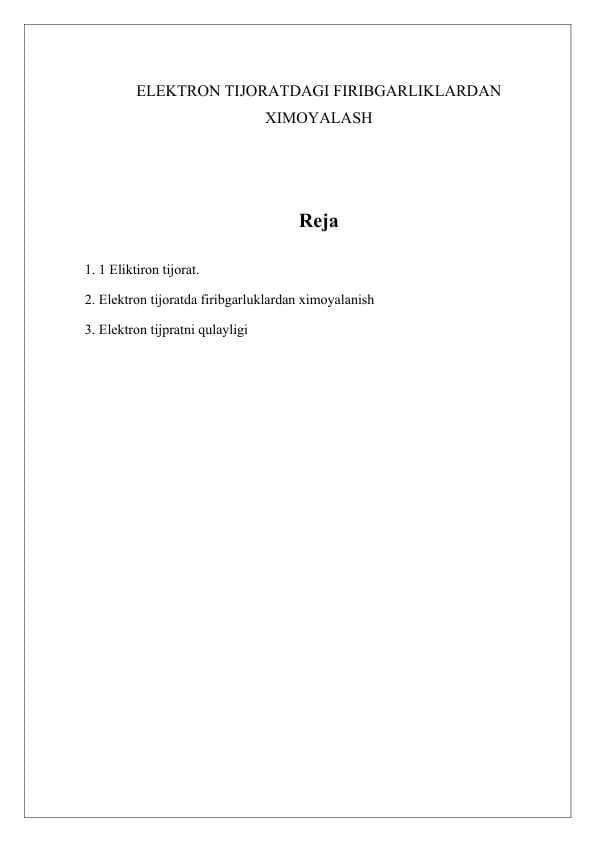 Elektron tijoratdagi firibgarliklardan ximoyalash