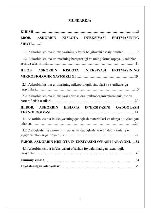 Askorbin kislota in’eksiya uchun eritmasini sifatini baholash, qadoqlash va o’rash.