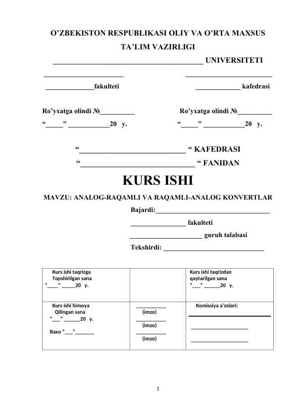 analog-raqamli va raqamli-analog konvertlar