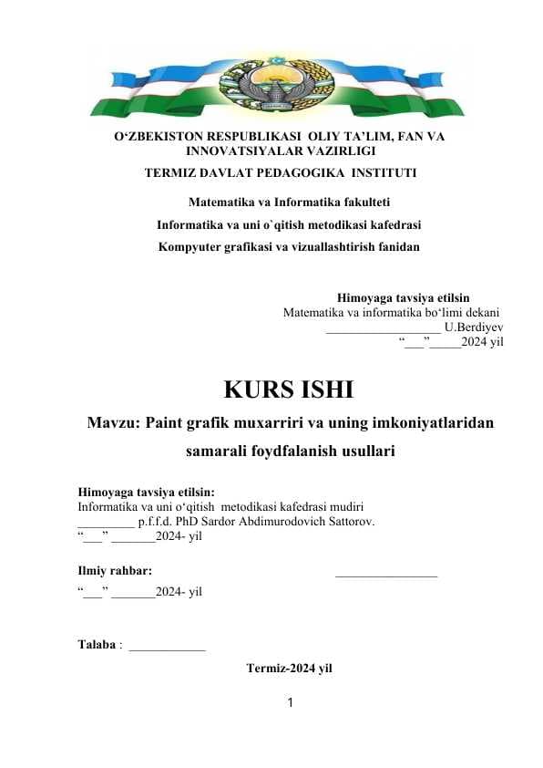 Paint grafik muxarriri va uning imkoniyatlaridan samarali foydfalanish usullari