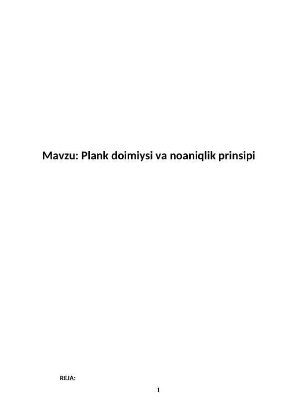Plank doimiysi va noaniqlik prinsipi