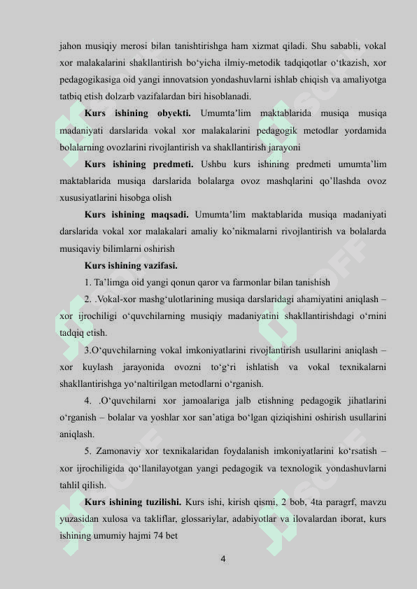 VOKAL XOR MALAKALARI VA ULARNI MUSIQA DARSLARIDA QO’LLASH