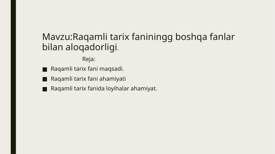 Raqamli tarix faniningg boshqa fanlar bilan aloqadorligi