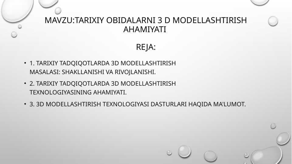 tarixiy obidalarni 3 d modellashtirish ahamiyati