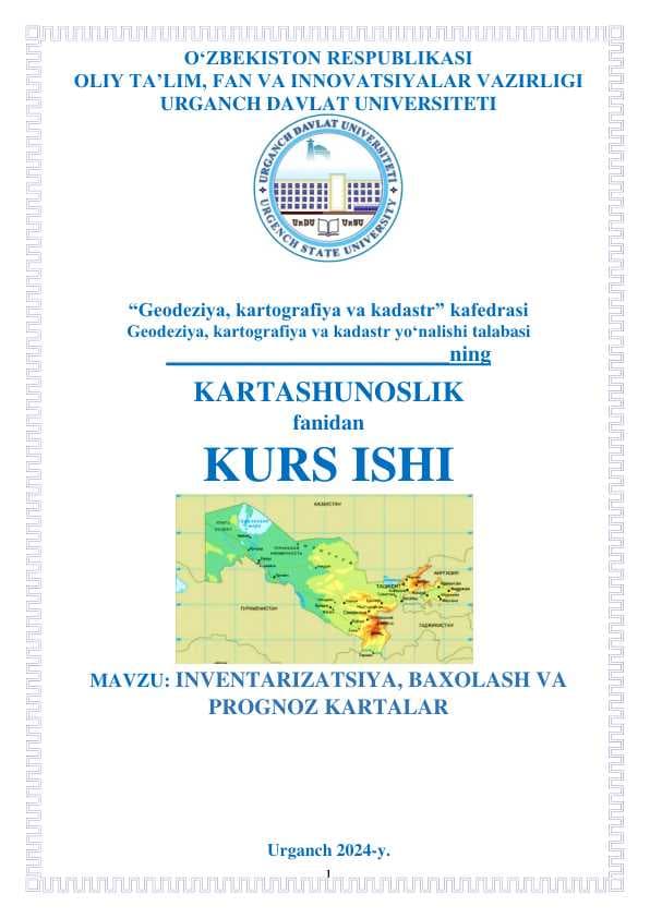 INVENTARIZATSIYA, BAXOLASH VA PROGNOZ KARTALAR
