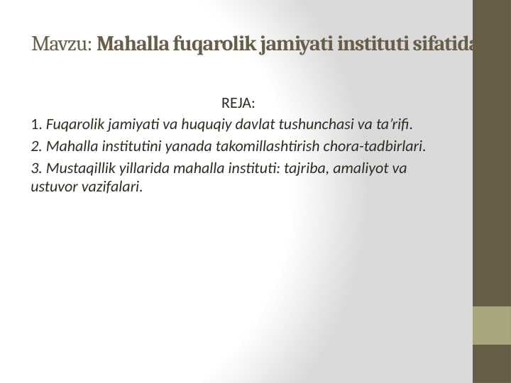 Mahalla fuqarolik jamiyati instituti sifatida