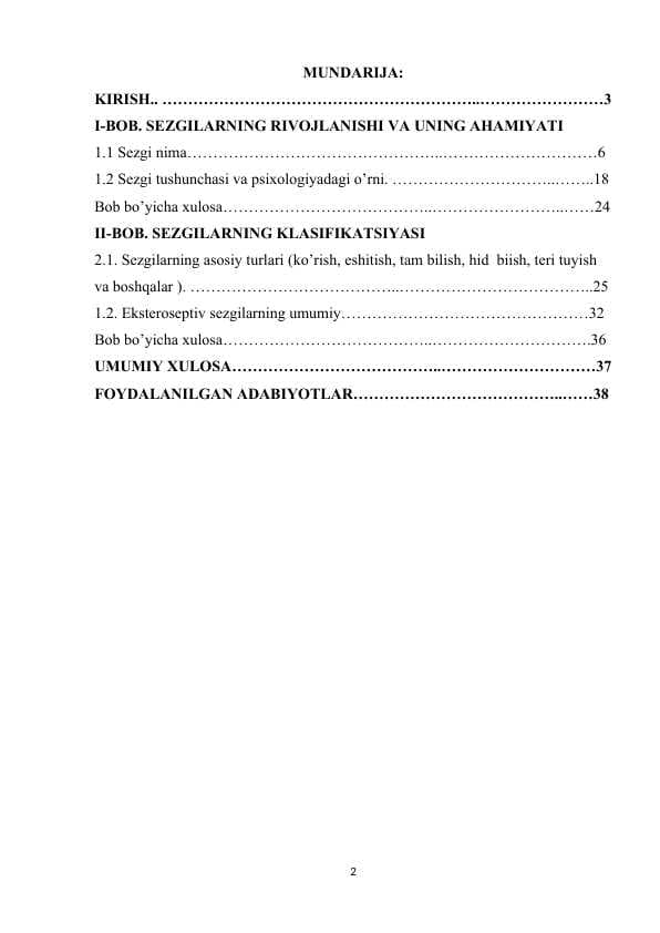 Sezgilarning rivojlanishi va uning ahamiyati