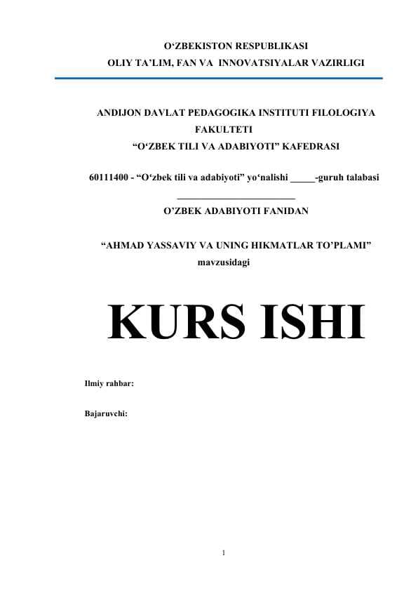 AHMAD YASSAVIY VA UNING HIKMATLAR TO'PLAMI