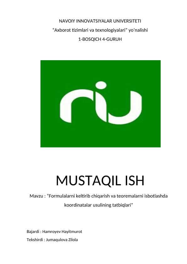 Formulalarni keltirib chiqarish va teoremalarni isbotlashda