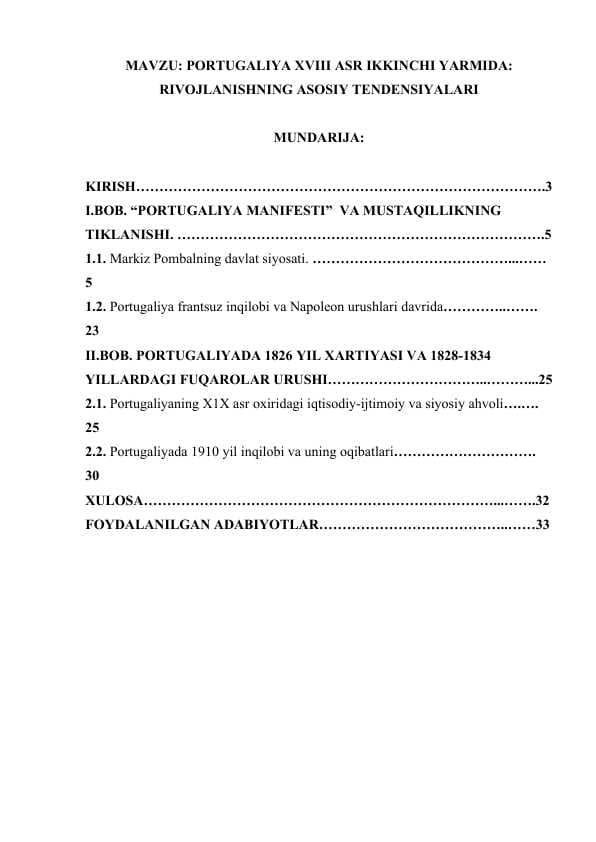 PORTUGALIYA XVIII ASR IKKINCHI YARMIDA RIVOJLANISHNING ASOSIY TENDENSIYALARI.docx