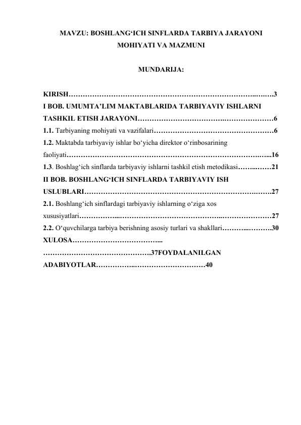 BOSHLANG’ICH SINFLARDA TARBIYA JARAYONI MOHIYATI VA MAZMUNI.docx