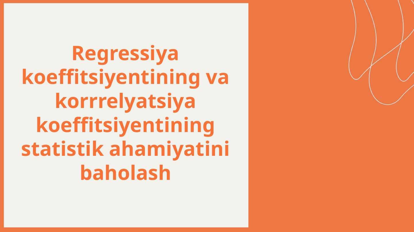 Regressiya koeffitsiyentining va korrrelyatsiya koeffitsiyentining statistik ahamiyatini baholash