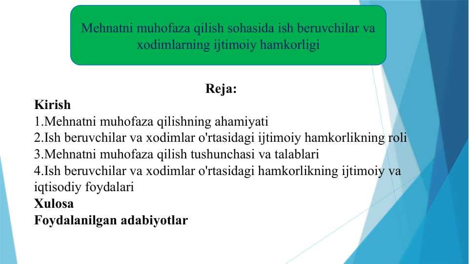 Mehnatni muhofaza qilish sohasida ish beruvchilar va xodimlarning ijtimoiy hamkorligi