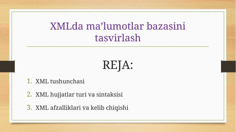 XMLda ma’lumotlar bazasini tasvirlash