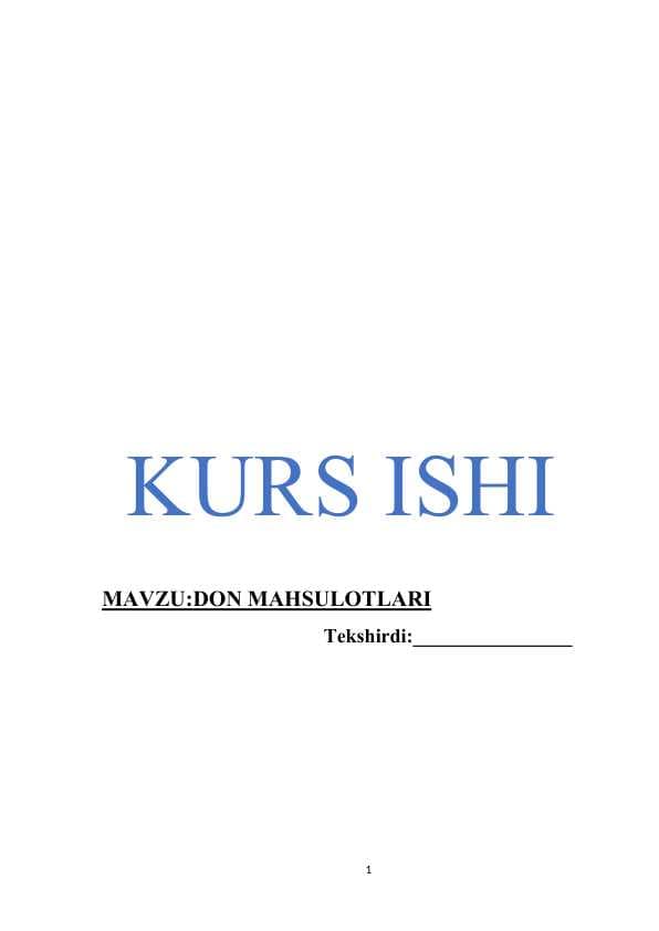 DON MAHSULOTLARI (kurs ishi)